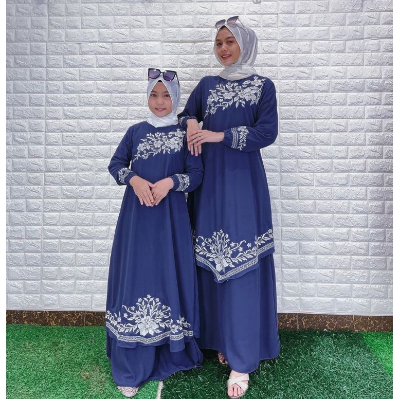 Terlaris Gamis Melayu Bordir Premium Couple Mom Kid Dress Ibu Anak Perempuan Set Keluarga Longdress 