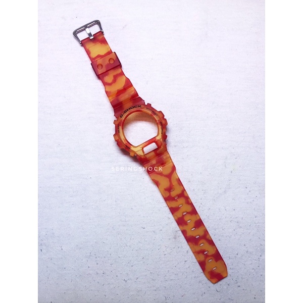 BNB Gshock DW6900 RED ORANGE ABSTRACT Strap Besel Casio G-shock