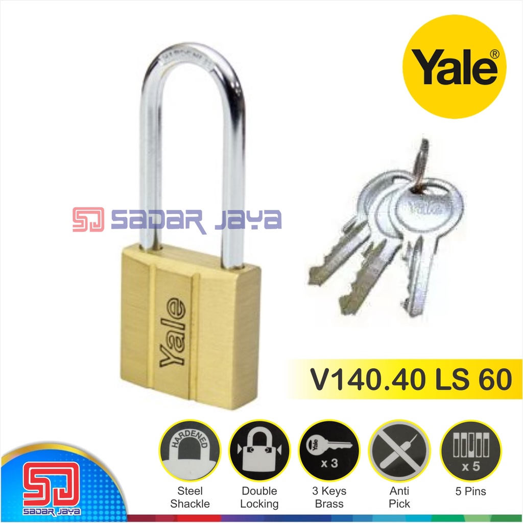 Yale V140.40 LS 60 Gembok Pagar Tralis Kuningan 40mm Leher Panjang 66mm Padlock Brass Hardened Steel