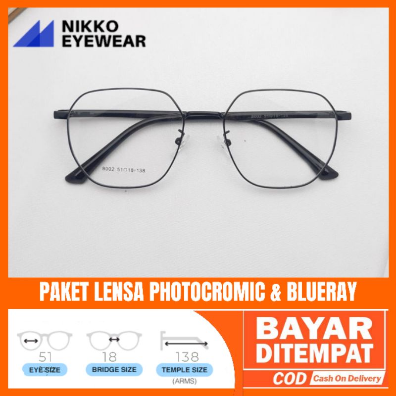 Paket Kacamata 8002 Lensa Antiradiasi Photocromic Blueray