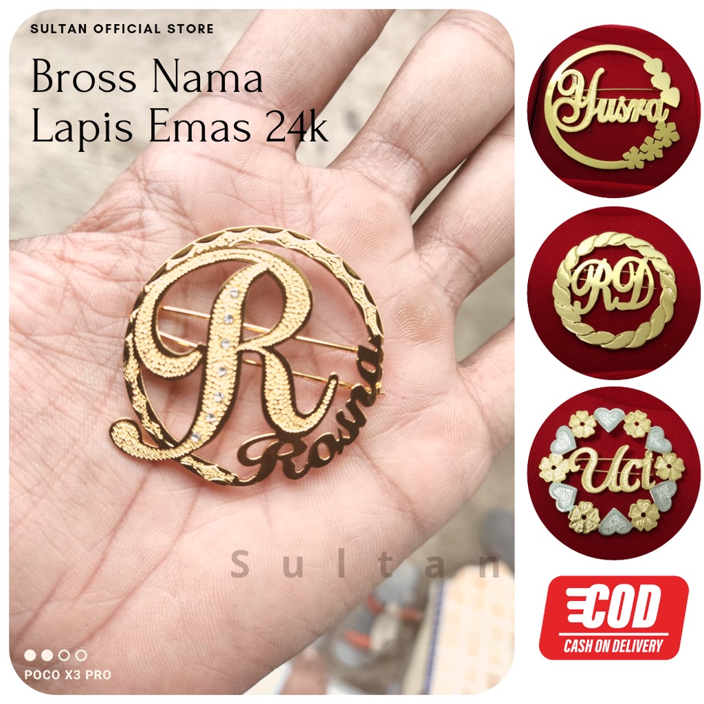 Bross Nama Custom Lapis Emas Bross Ukir Nama Lapis Emas