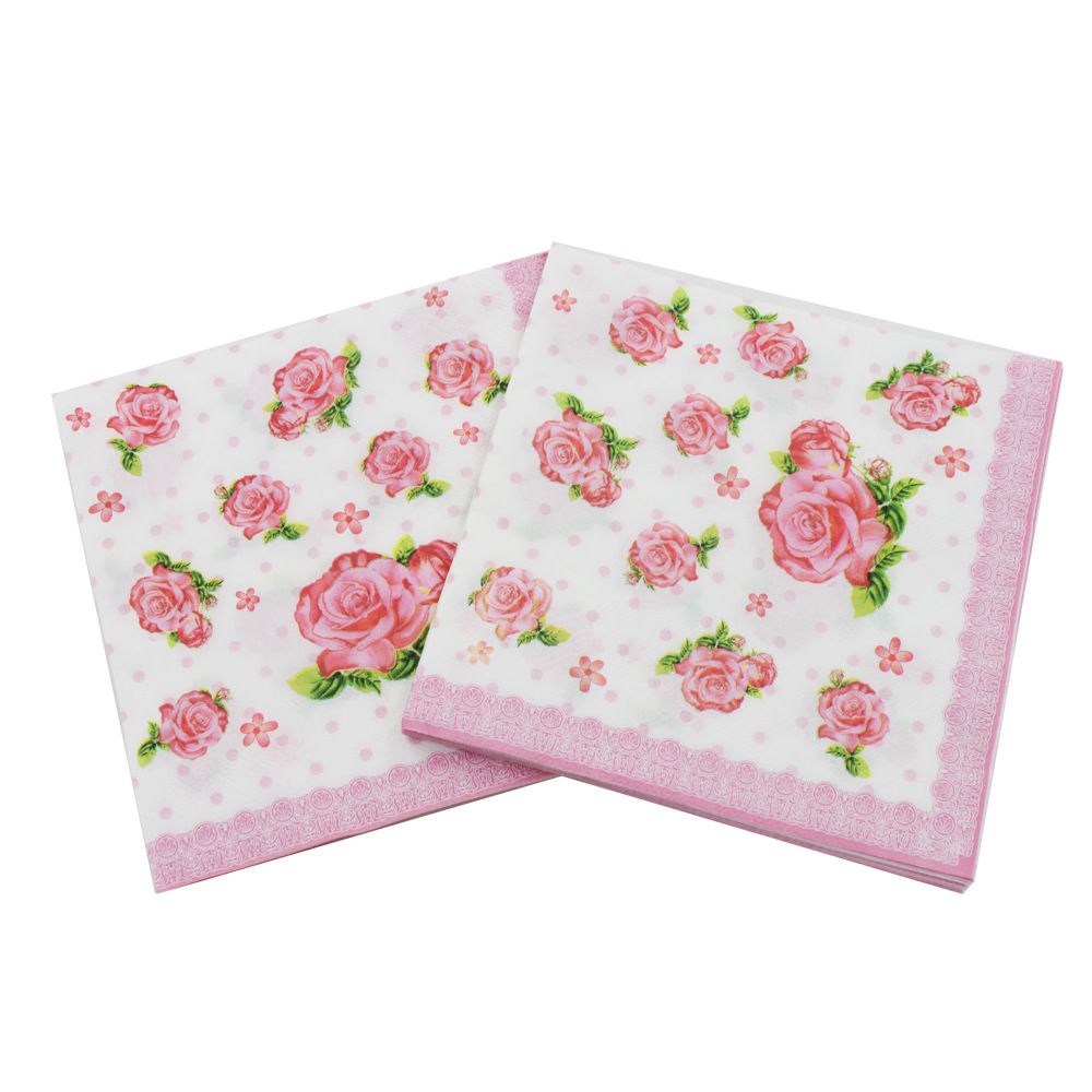 20pcs Rose Flower Tissue Paper Decoupage Napkin Party