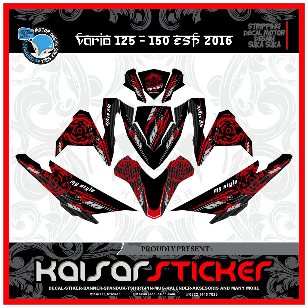 Decal Sticker Motor Full Body Stiker Honda Vario 150 - 125 Esp Full Body Merah Stripp