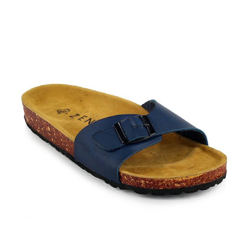 Hestia Navy | Sendal Jepit Tali Kulit Simpel Kayu Wanita Women Sandal Footwear Ori | FORIND x Zensa