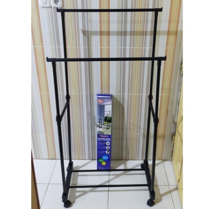 Stand Hanger DOUBLE Rod Rack Gantung rak Serbaguna Baju Gantungan Laundry Pajangan