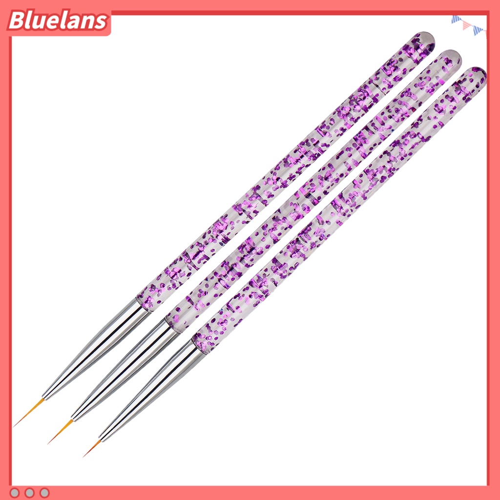 Bluelans 3Pcs / Set Kuas Lukis Kutek Gel UV Akrilik Untuk Nail Art / Salon