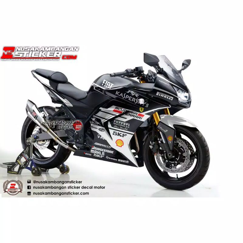 Decal Stiker Motor Kawasaki Ninja 250 Karbu Full Body Fiat Hitam Putih Grafis Racing Team Sticker Va