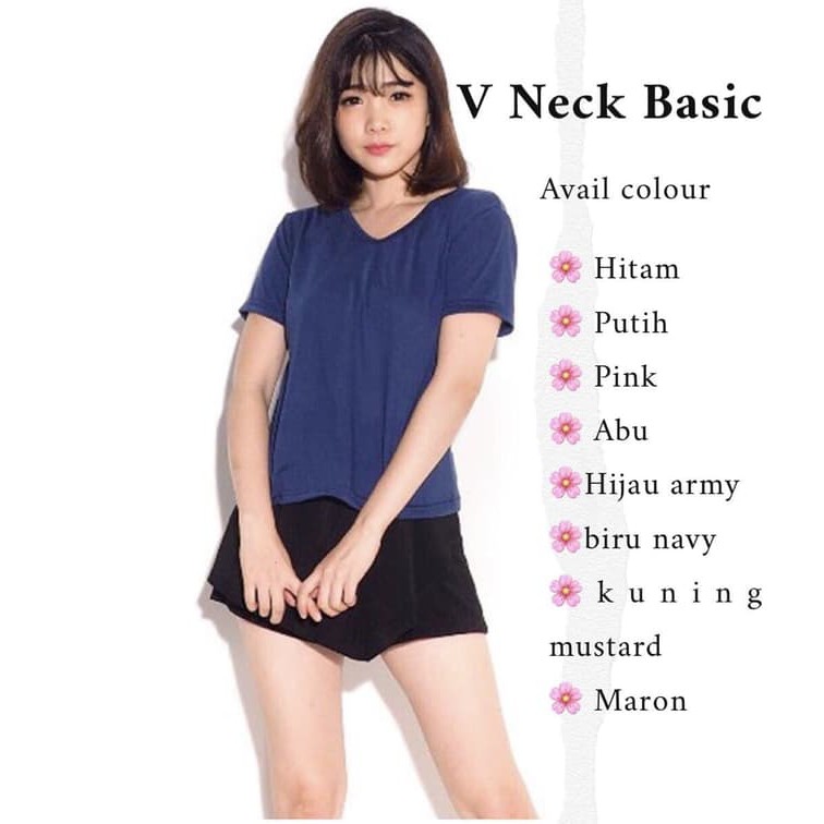 KAOS POLOS V NECK LENGAN PENDEK WANITA / BASIC TSHIRT - Putih
