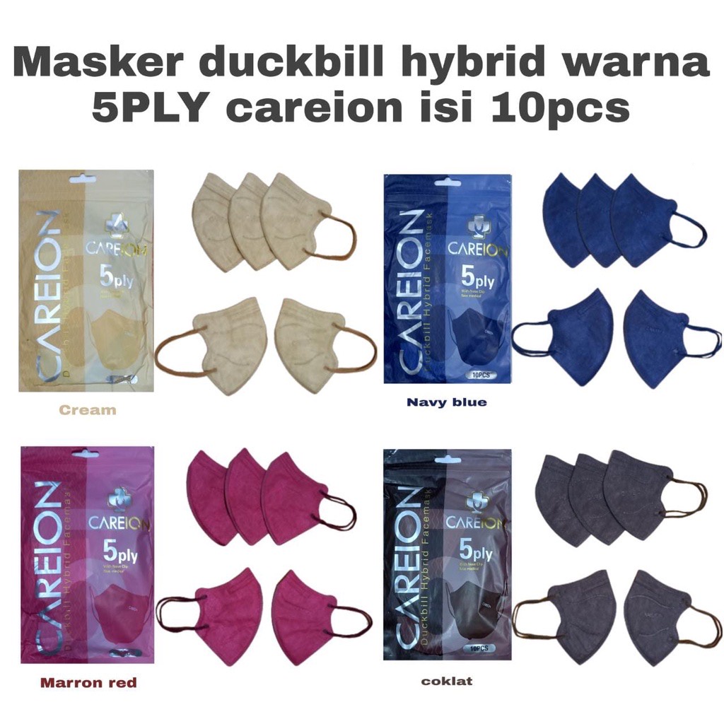 MASKER CAREION DUCKBILL HYBRID 5PLY WARNA WARNI | isi 10pcs