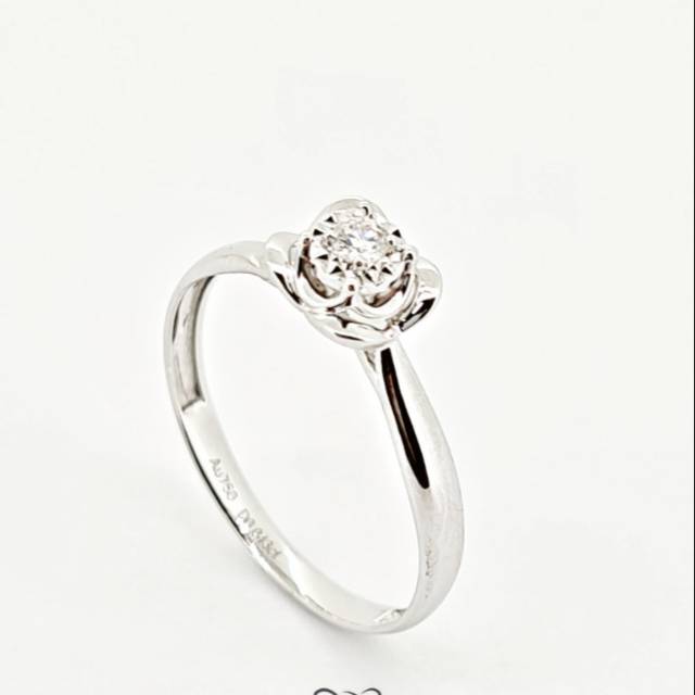 Cincin berlian wanita model solitaire illusion mangkokan bunga kotak rangka emas putih