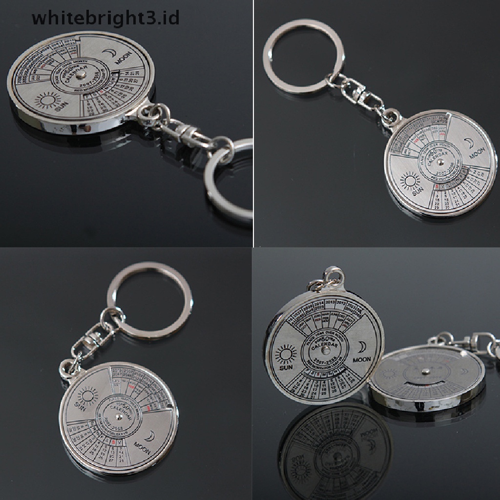 {whitebright3.id} Cool Stylish 50 Year Calendar Key Chain Keyring Keyfob Metal Alloy Ring Compass ,