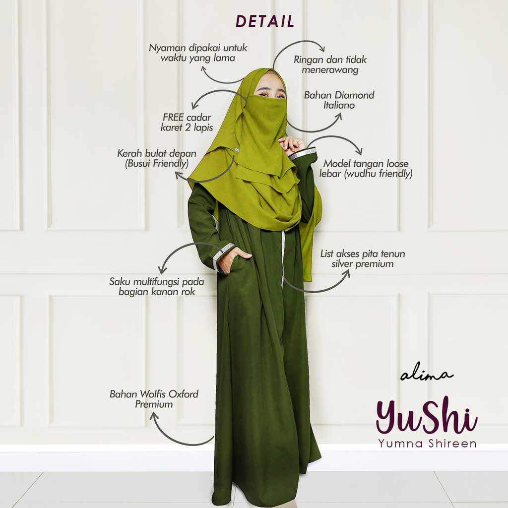 Abaya Gamis Set Syari Pashmina Free Cadar By Alima Indonesia