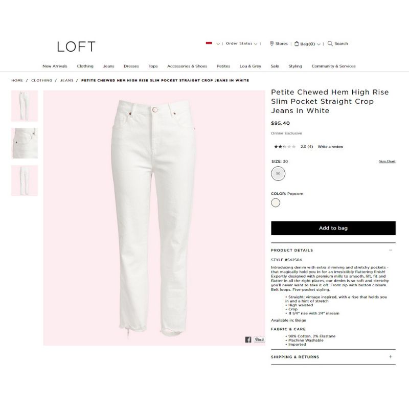 Loft 55 Chewet Hem Skinny Denim Pants White Celana Panjang Wanita Original Branded