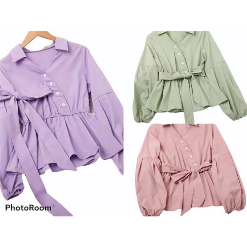 [COD] Bianka Top Atasan Muslim Vneck Blouse Korean