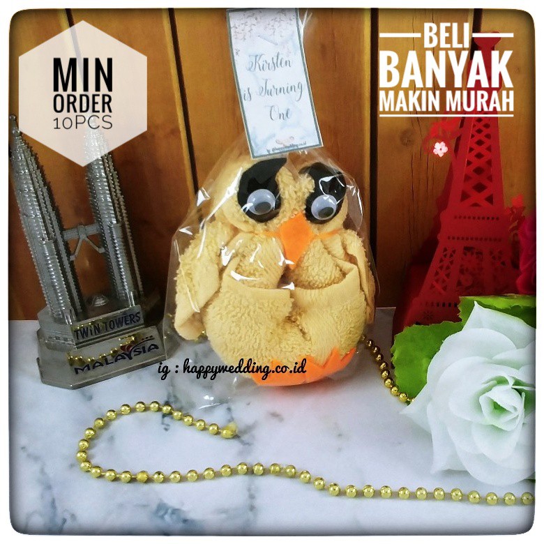 Souvenir ultah handuk towel boneka burung hantu pernikahan ultah anak (kemasan plastik)