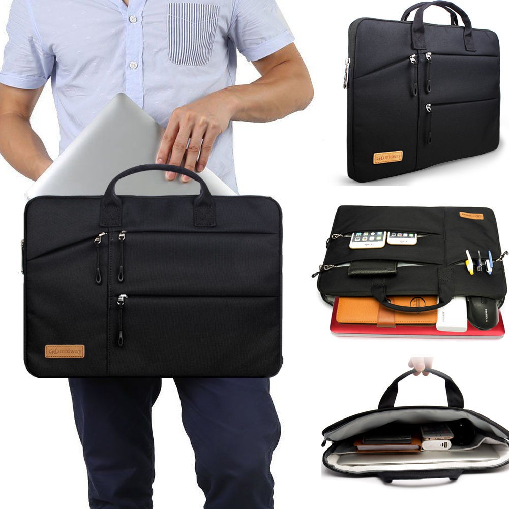 Tas Laptop / Macbook Softcase Sleeve Midway Black Multi Pocket with Hand Strap 15 16 inch