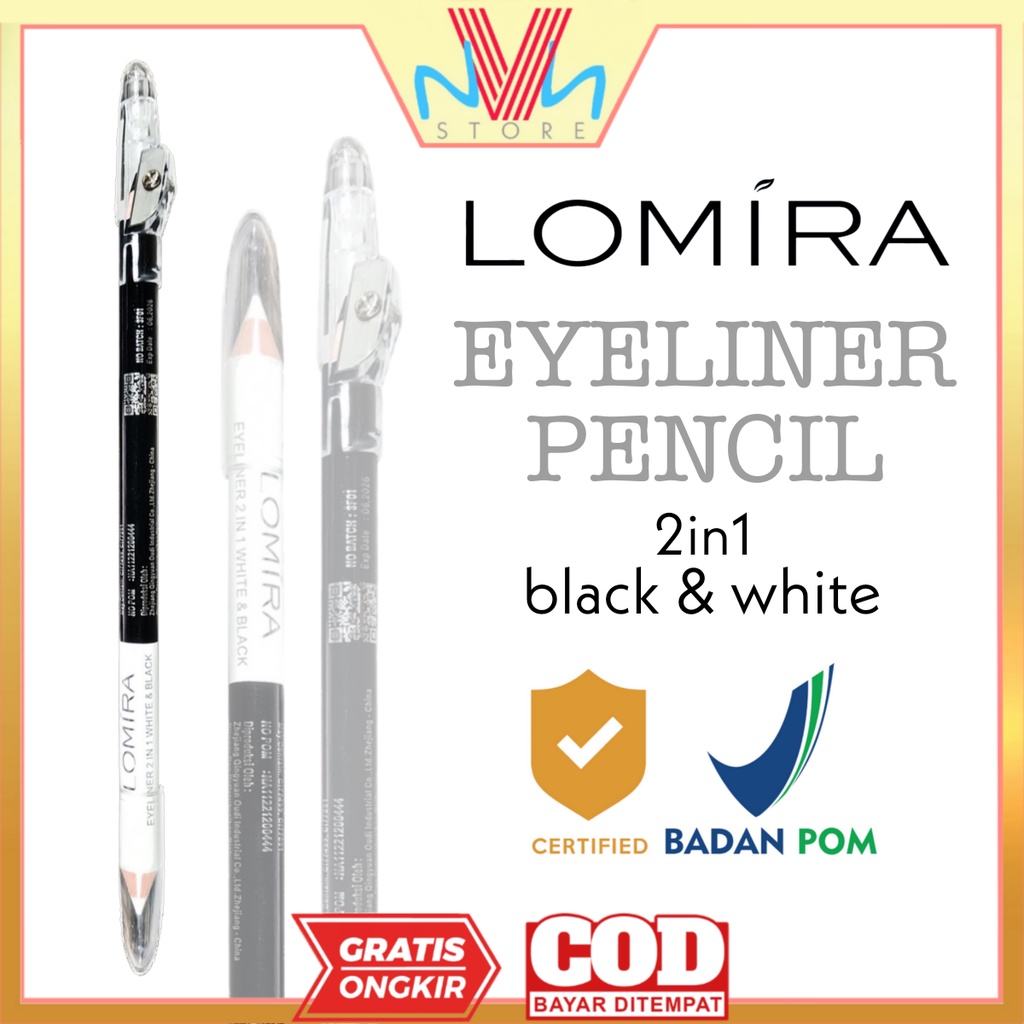 LOMIRA EYELINER PENCIL 2in1 WHITE &amp; BLACK - EYELINER PENCIL LOMIRA - PENSIL EYELINER MURAH