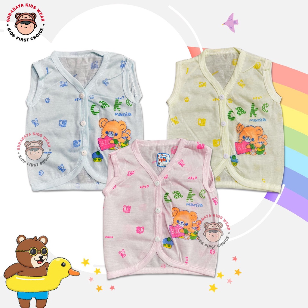 Atasan Singlet Anak Bayi Warna Kancing Motif Beruang