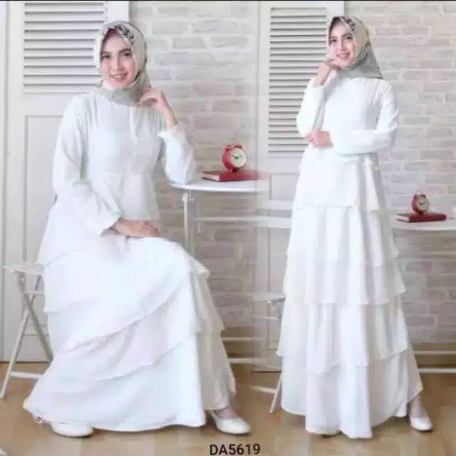 WHITE CANTIKA RUFFLE Baju Gamis Wanita Realpict DressMuslim Gaun Cantik Anggun