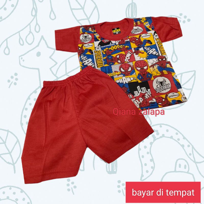 setelan baju anak2 sperderman bahan nya lembut nyaman buat anak2