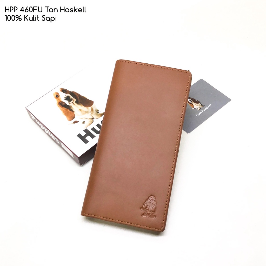 dompet pria hushpuppies 460FU tan vintage haskell kulit sapi asli dompet panjang