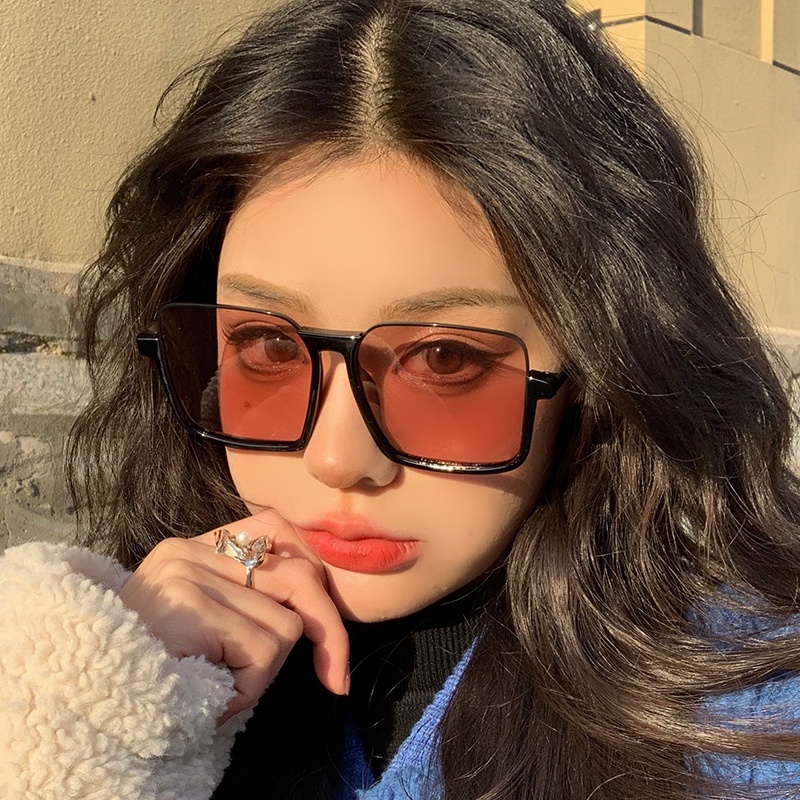 Papaozhu Ins Hot Semi Rimless Big Square Frame Sunglasses Untuk Wanita Gadis Chic Perjalanan Luar Ruangan Nuansa Kepribadian Mengemudi Kacamata Perhiasan Trendi