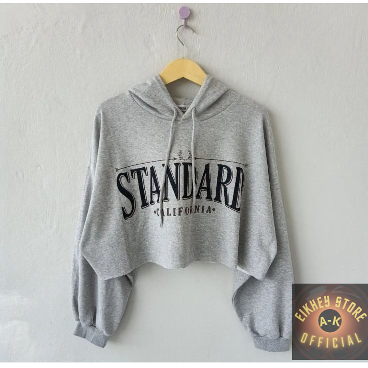 Hoodie Oversize Crop Wanita Bahan Fleece