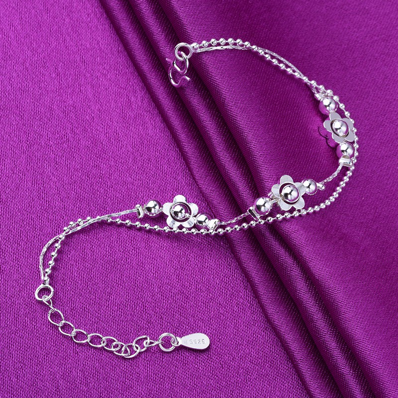 925 silver Double layer Women Bracelet Anklet Charm Accessories Chain Jewelry Gift