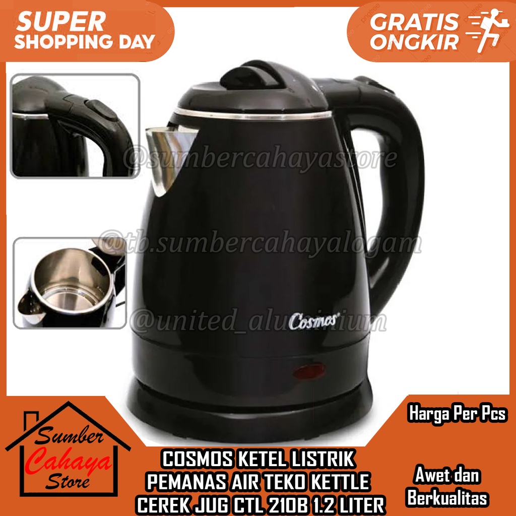 Teko listrik 1.2L pemanas air kettle electric Listerik Cosmos 1,2 Liter CTL 210 KOSMOS KETEL JUG CTL