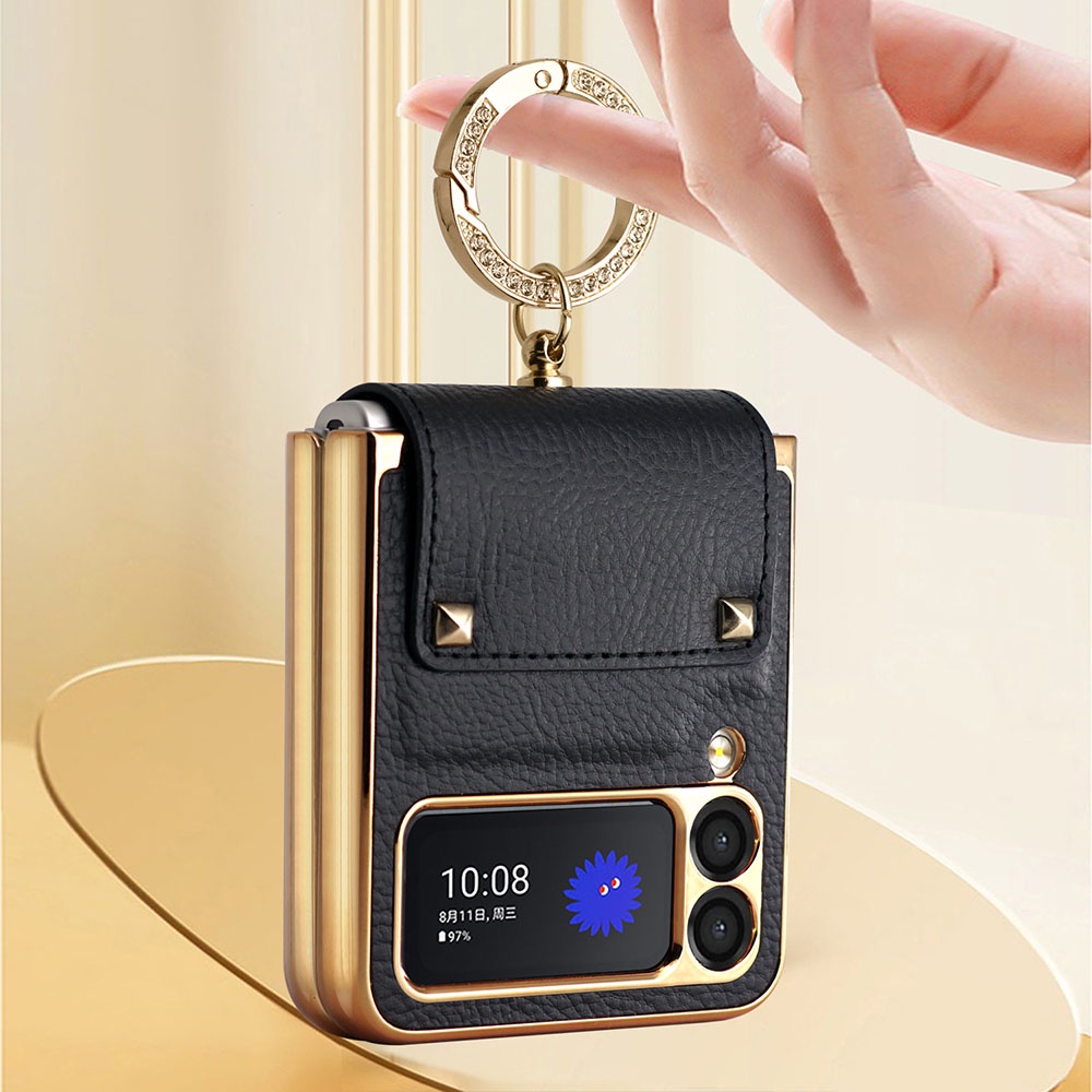 casing flip case untuk samsung galaxy z flip 3   z 4 5g bahan kulit dengan ring