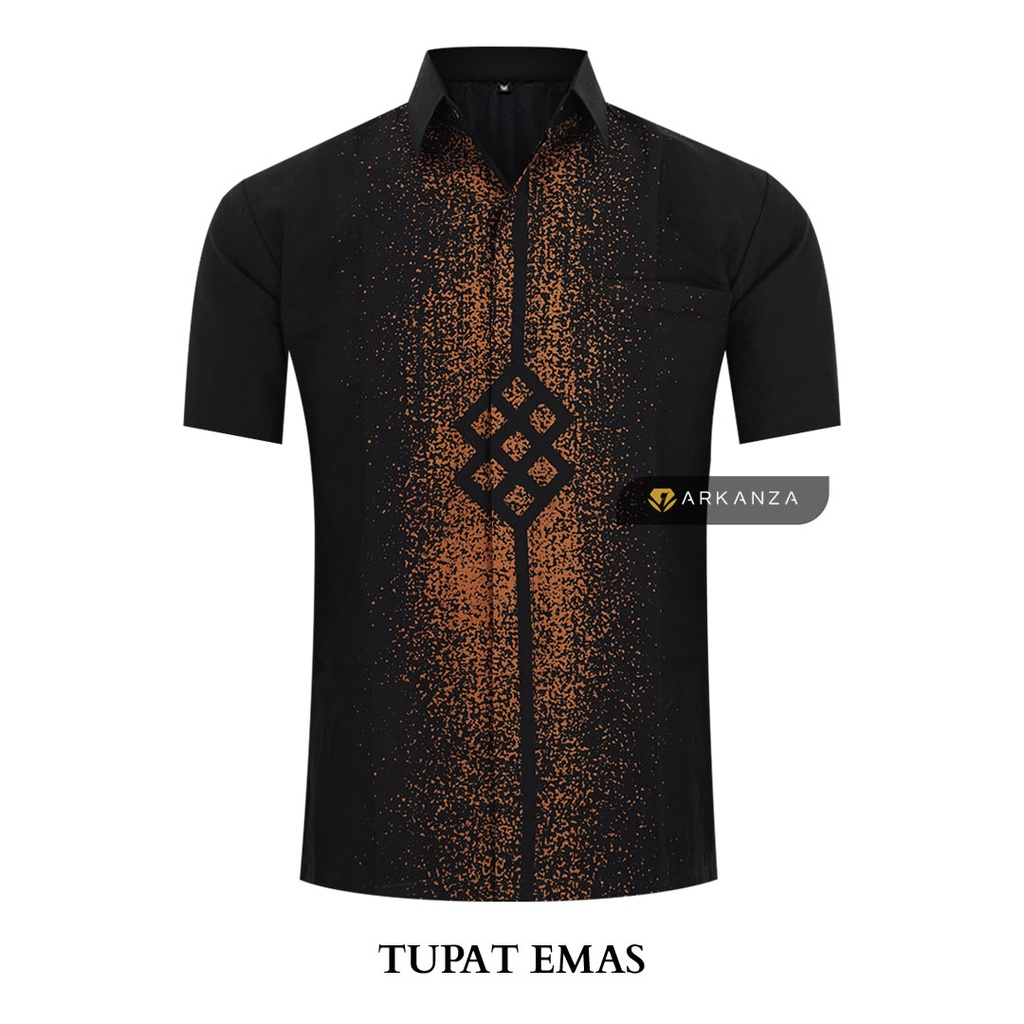 BATIK ARKANZA Motif TUPAT EMAS Hem Atasan Kemeja Baju Batik Pria Cowok Produsen Slimfit Memakai Furing Lengan Pendek