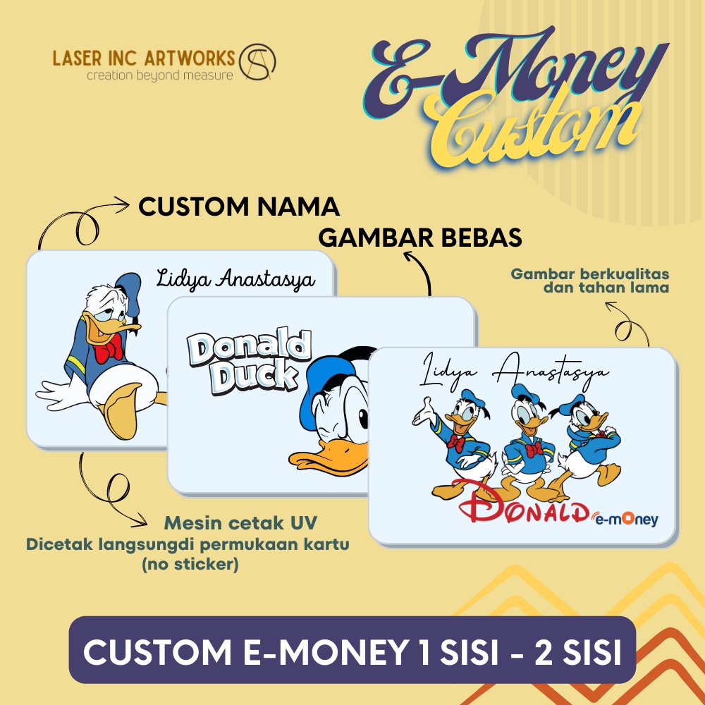 Kartu Custom E-money Tap Cash E-Toll Custom Anime - 1 Sisi 2 Sisi - Donald Duck