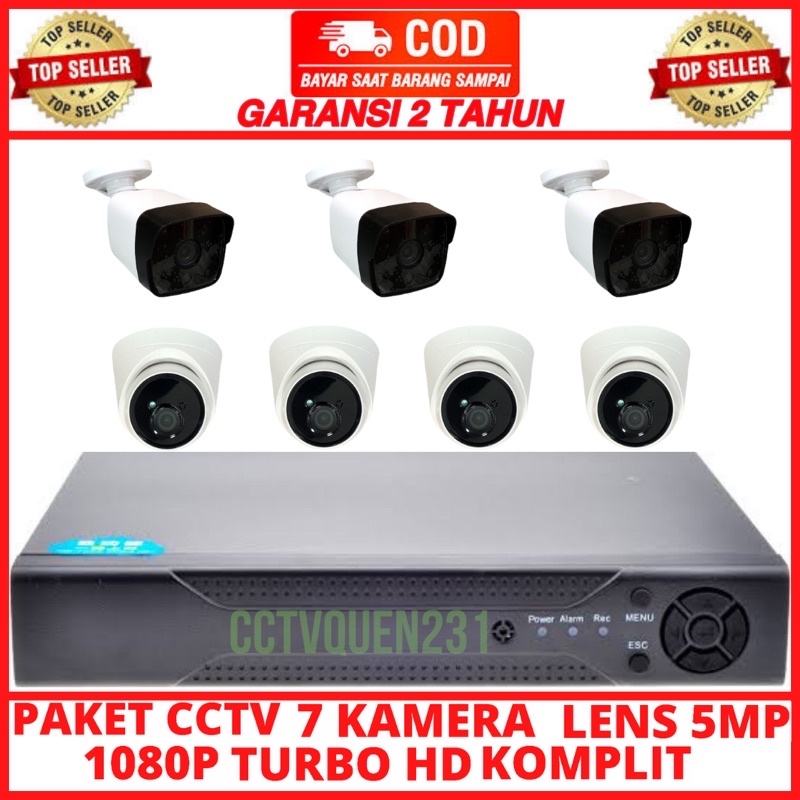 PAKET CCTV 8 CHANNEL 7 KAMERA 5MP TURBO HD IR SONY 1080P KOMPLIT
