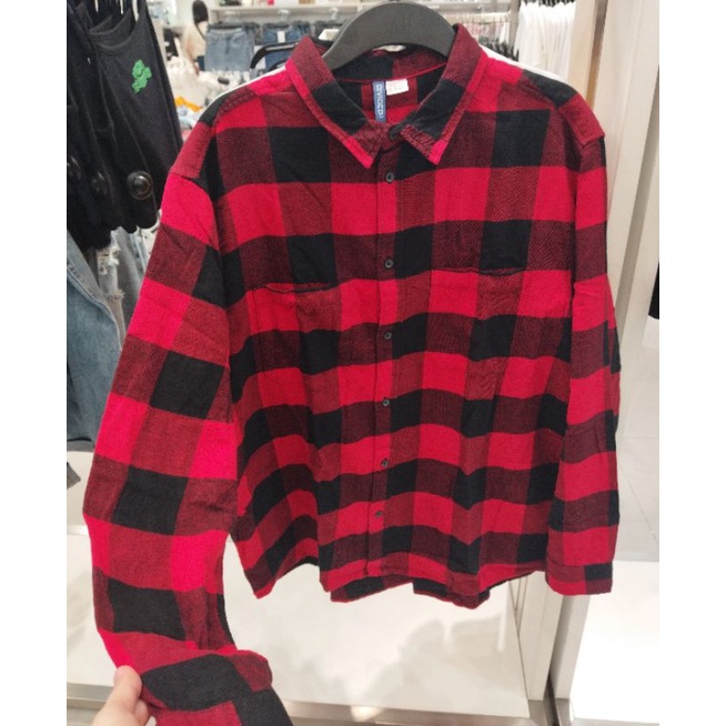 [SALE 50%] H&M KEMEJA KOTAK HITAM MERAH LENGAN PANJANG UNISEX COWOK CEWEK BEST SELLER ORIGINAL STORE