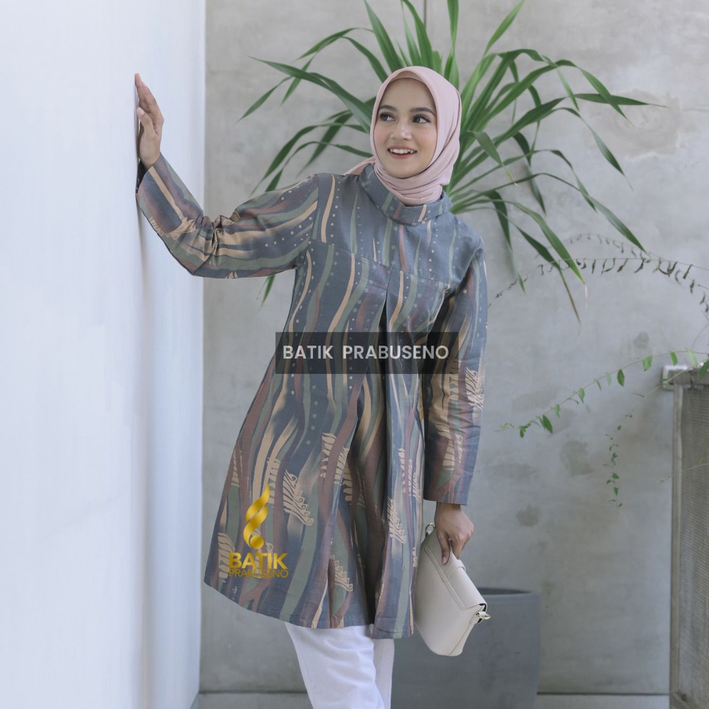 Binar Tunik Batik Trend Modern Hijab Seragam Batik Atasan Kerja Wanita Blouse Atasan Kondangan Tunik