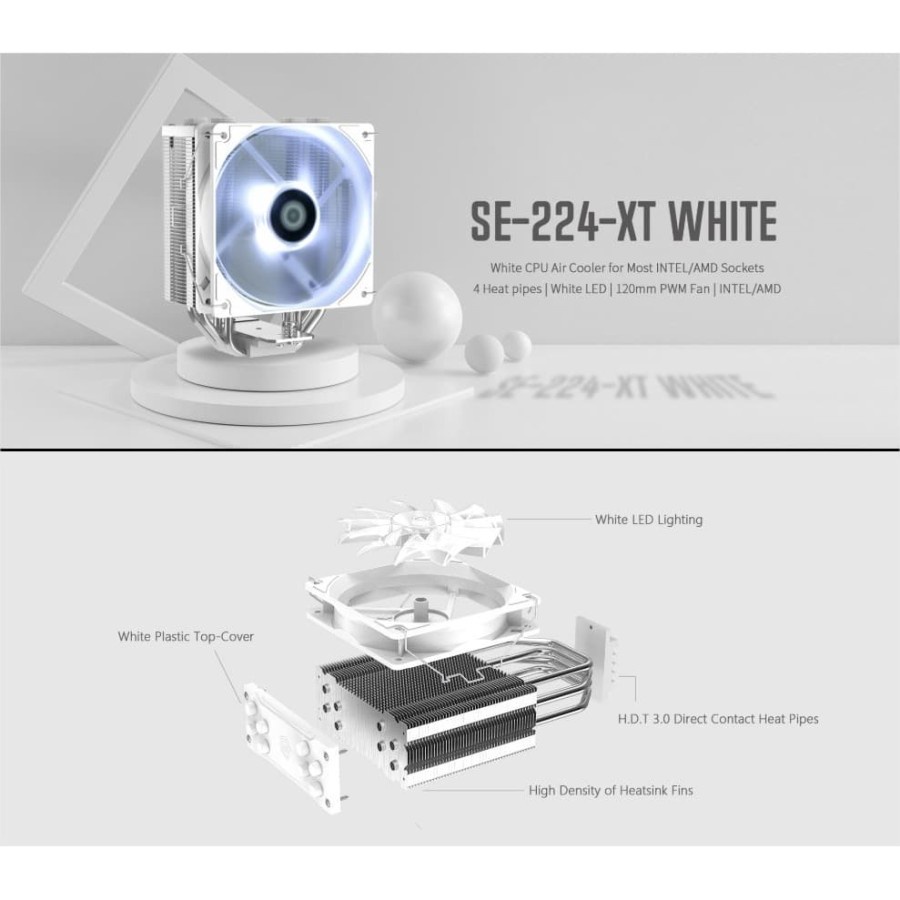 ID-COOLING SE-224-XT WHITE | CPU Cooler Heatsink HSF (Intel/AMD)