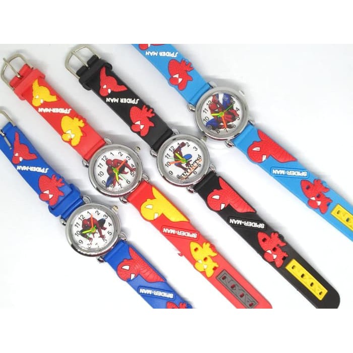 JAM TANGAN ANAK LAKI LAKI ANALOG KARAKTER SPIDERMAN RUBBER MURAH