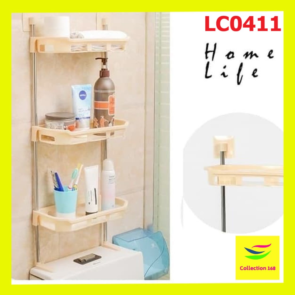 Greenland Rak Dinding Kamar Mandi Aluminium 3 Susun Tempat Sabun Shampo Handuk Hook Serbaguna HRD105