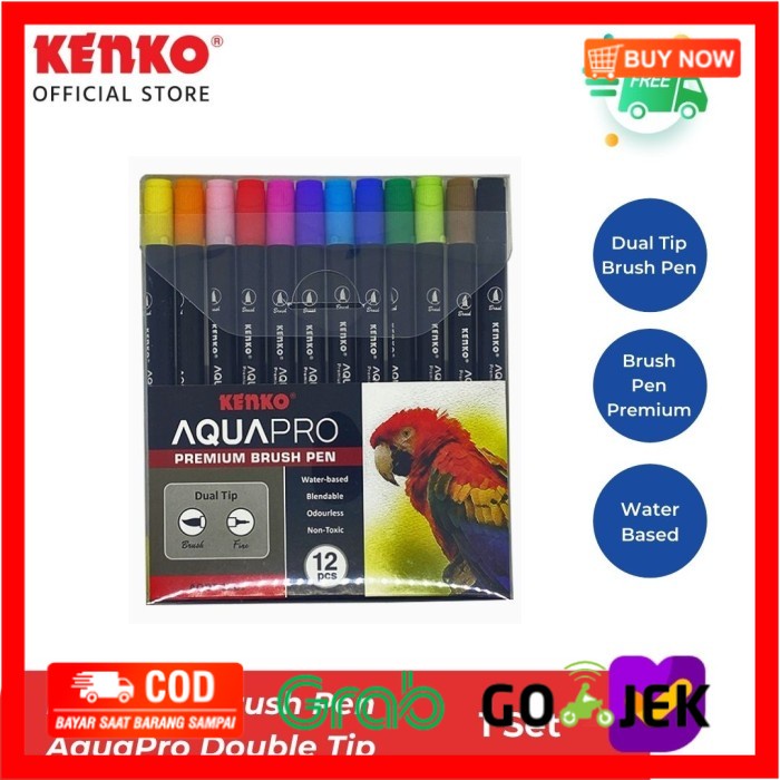 

(BISA COD) KENKO BRUSH PEN / CALLIGRAPHY BRUSH PEN AQUAPRO DOUBLE TIP