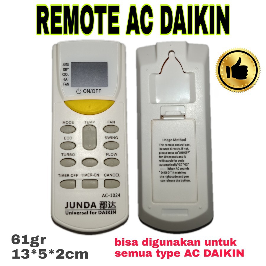 REMOTE AC MULTI UNIVERSAL DAIKIN JUNDA AC-1024