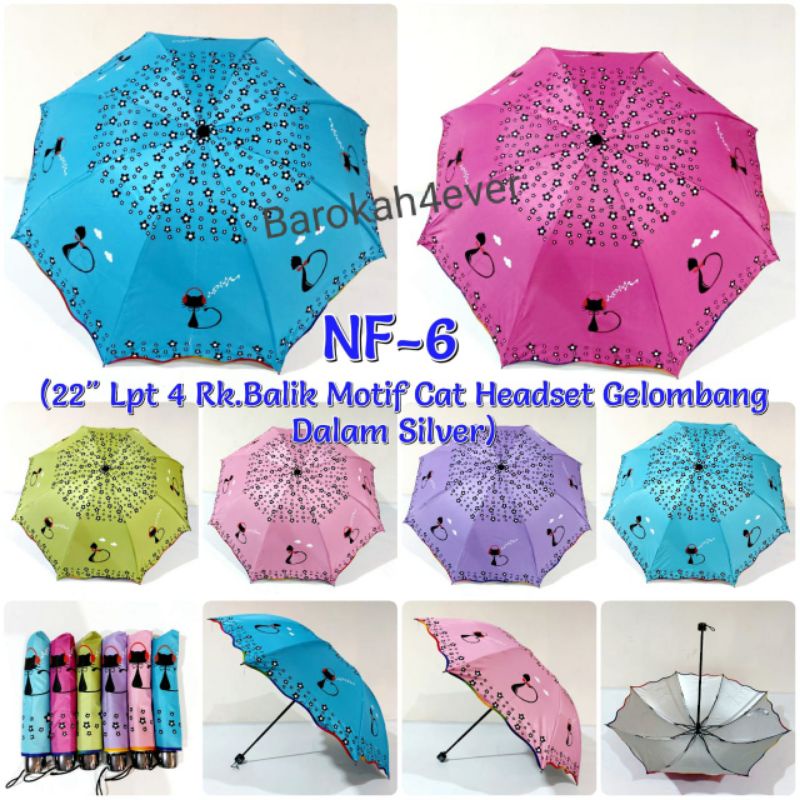 Payung Lipat Nagoya Motif CAT HEADSET NF - 6