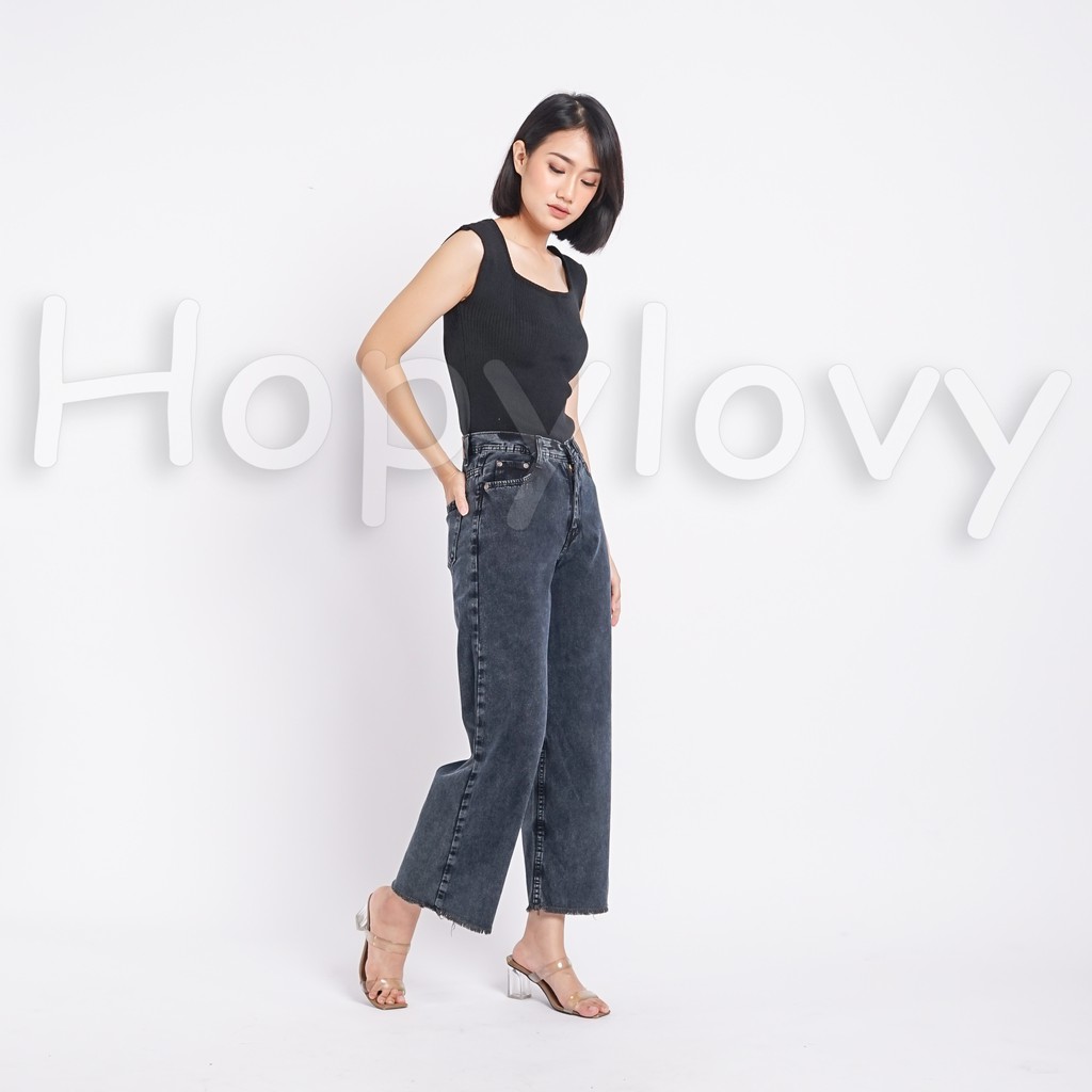 HOPYLOVY Celana Kulot Jeans Wanita Unfinished Aliya-7