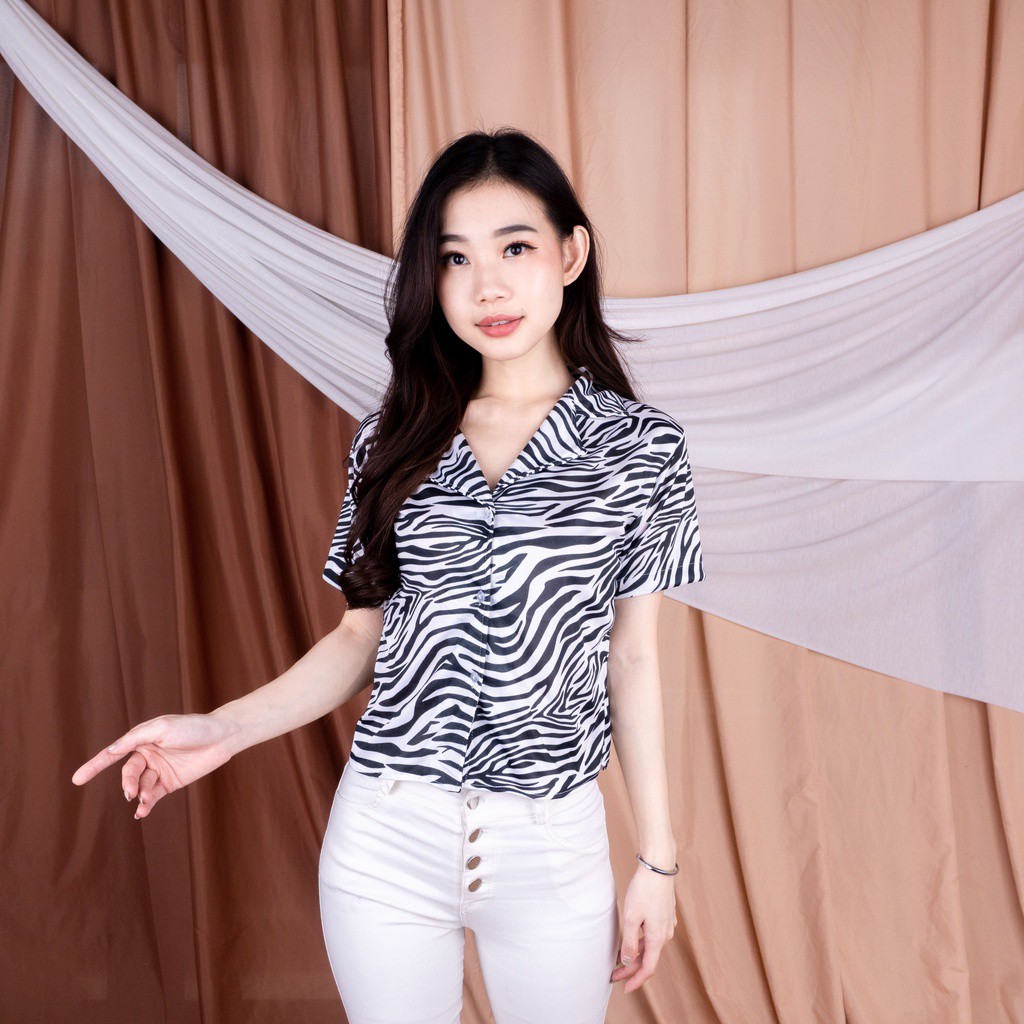 TS - PATTERN SHIRT CUTE LEOPARD//KEMEJA ZEBRA WANITA