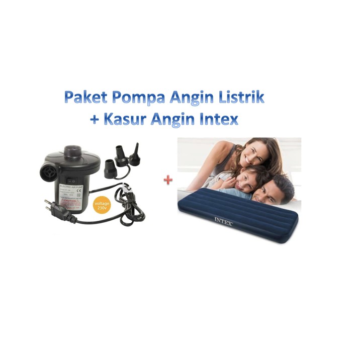 PAKET Pompa Angin Listrik + Kasur Angin INTEX Single Downy 68950