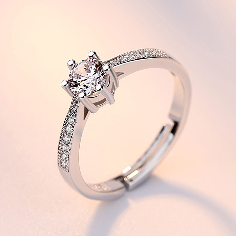 cincin perak 925 original ring for women adjustable ring Six-claw round drill Fashion Jewellery cincin perak cincin perempuan