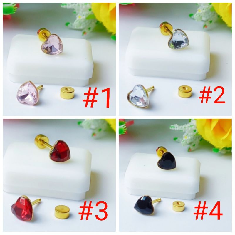 Anting Tusuk Titanium Batu Permata Love Wanita C.B