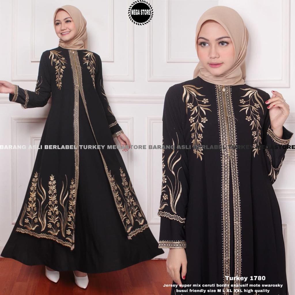 Turkey Abaya Original Asli megastore Model 1780 Gamis Jumbo kekinian Inner Outer Ceruti Jersey Premi
