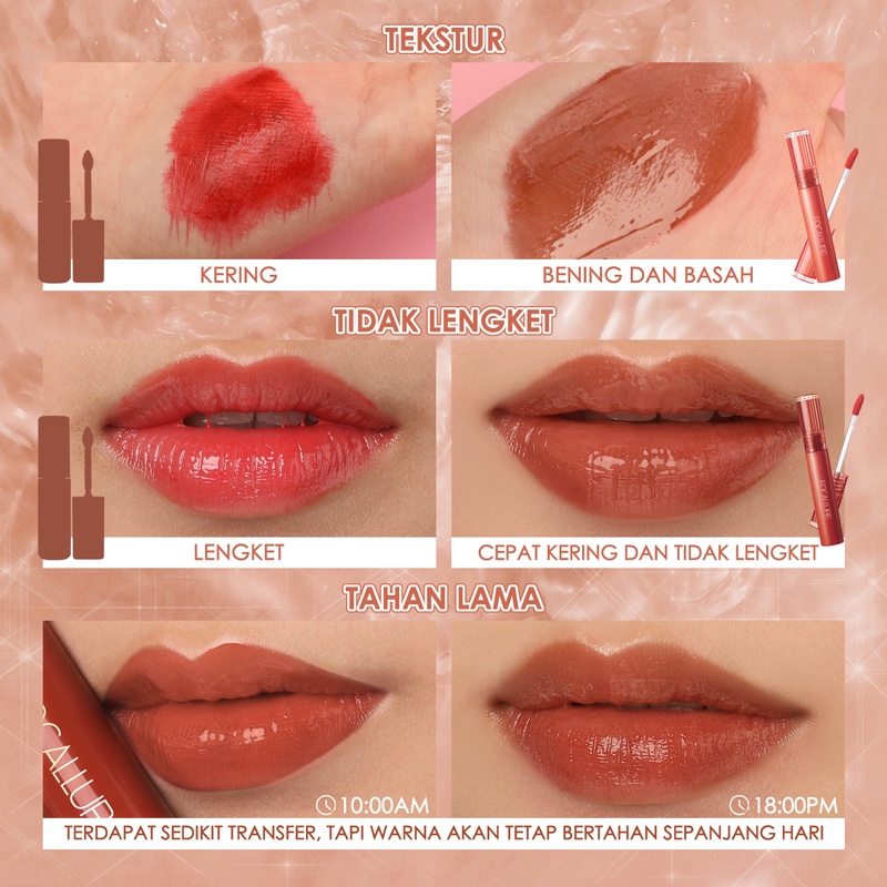 Focallure Jelly-Clear Dewy Lip Tint-Tahan lama Lipstick Pelembab Lip GlossLembut Lipstik Halus