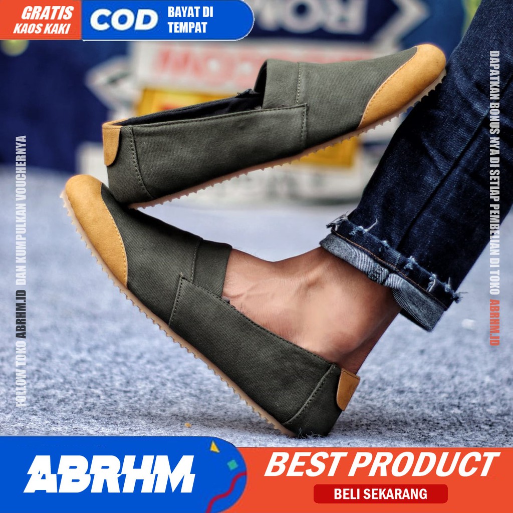 ABRHM X KEN Sepatu Slip On Pria Casual Original Santai Gaya Keren Kekinian Original Murah Terlaris