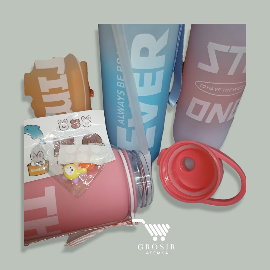 BOTOL MINUM 1 LITER TERBARU BOTOL MINUM TRITAN PASTEL KOREA VIRAL BOTOL MINUM MOTIVASI FREE STICKER 2D DAN 3D